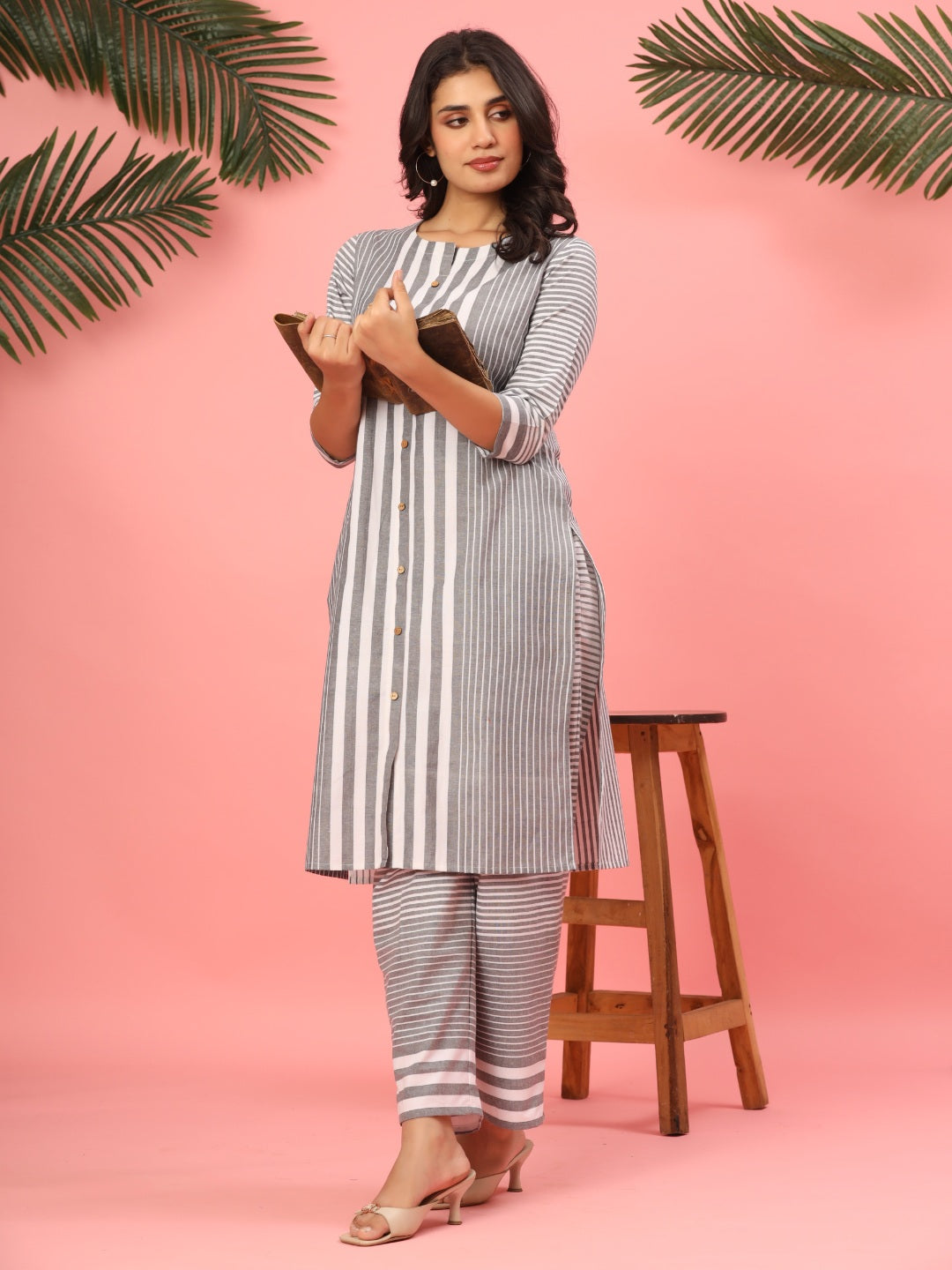 Minimal Mood Grey Striped Cotton Co-ord Set