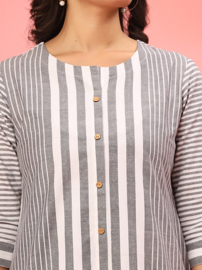 Minimal Mood Grey Striped Cotton Co-ord Set