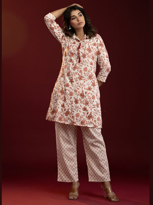 Mocha Blossom – Pure Cotton Co-ord Set