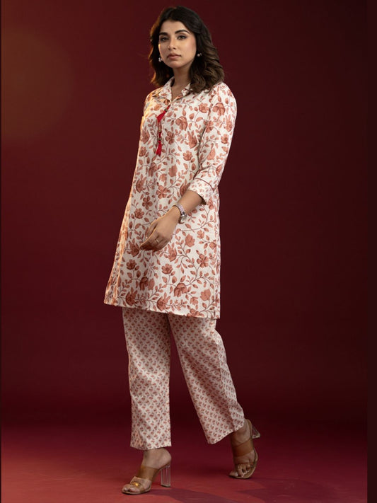 Mocha Blossom – Pure Cotton Co-ord Set