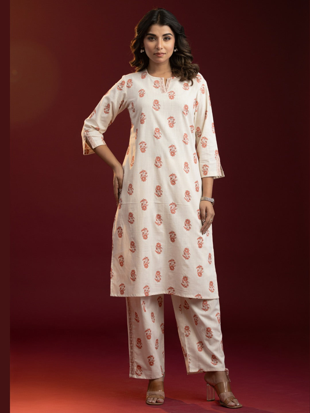 Ivory Bloom Cotton Slub Printed Co-ord Set