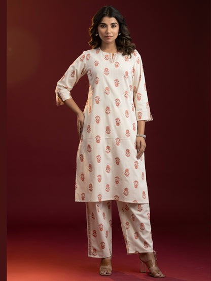 Ivory Bloom Cotton Slub Printed Co-ord Set