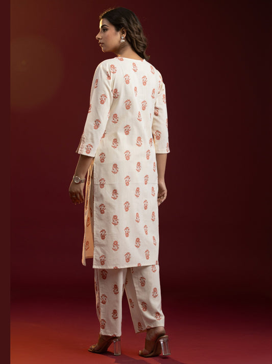 Ivory Bloom Cotton Slub Printed Co-ord Set