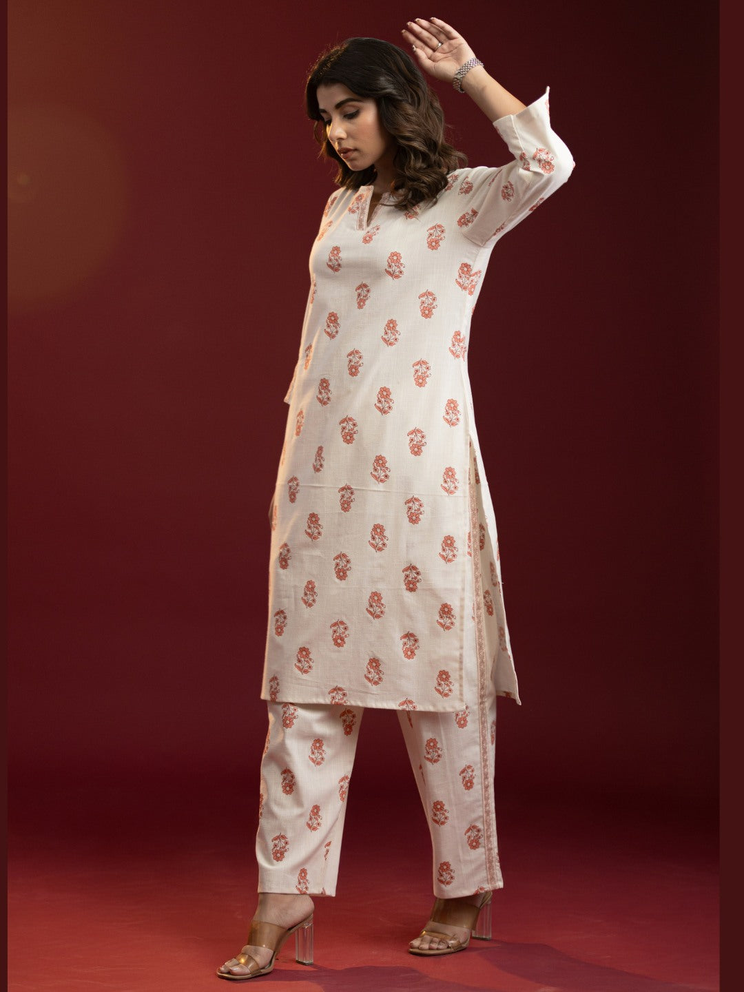 Ivory Bloom Cotton Slub Printed Co-ord Set