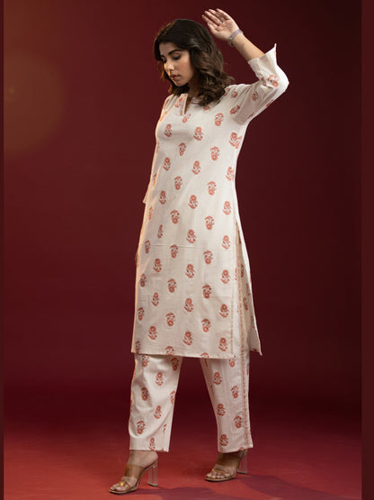 Ivory Bloom Cotton Slub Printed Co-ord Set