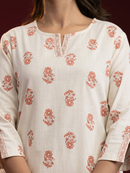 Ivory Bloom Cotton Slub Printed Co-ord Set