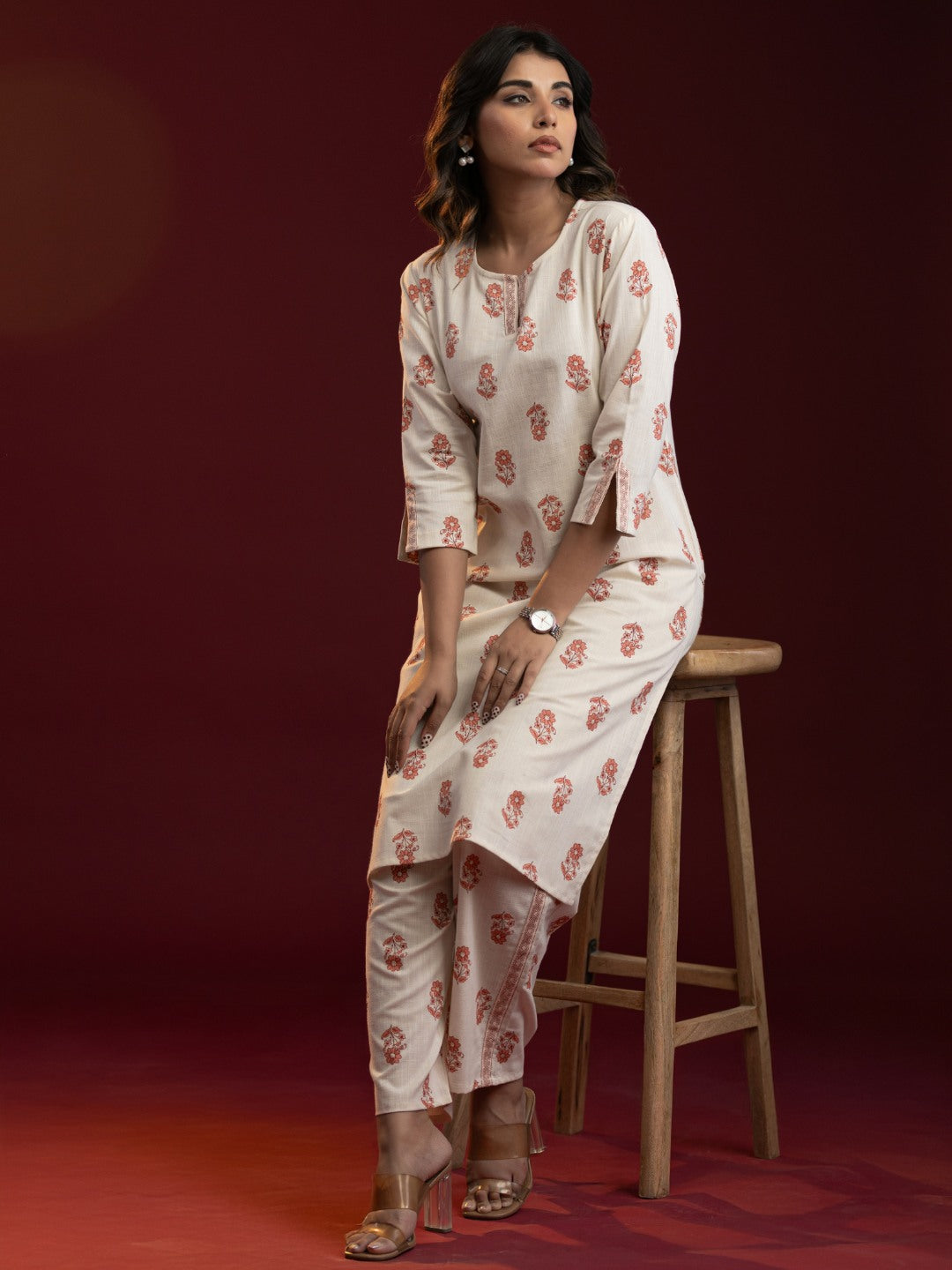 Ivory Bloom Cotton Slub Printed Co-ord Set