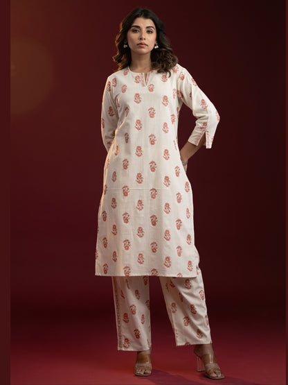 Ivory Bloom Cotton Slub Printed Co-ord Set