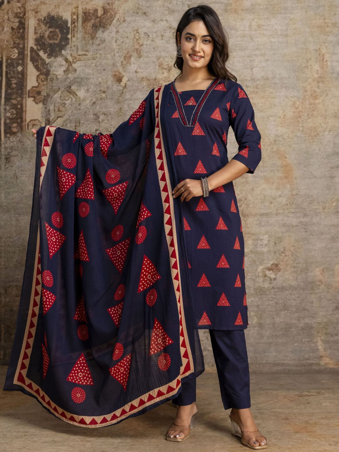 Midnight Mosaic – Pure Cotton Dupatta Set