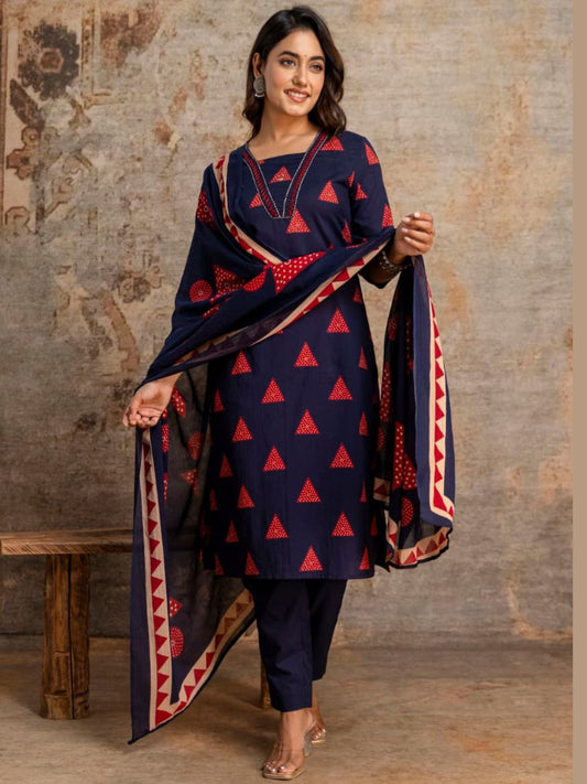 Midnight Mosaic – Pure Cotton Dupatta Set