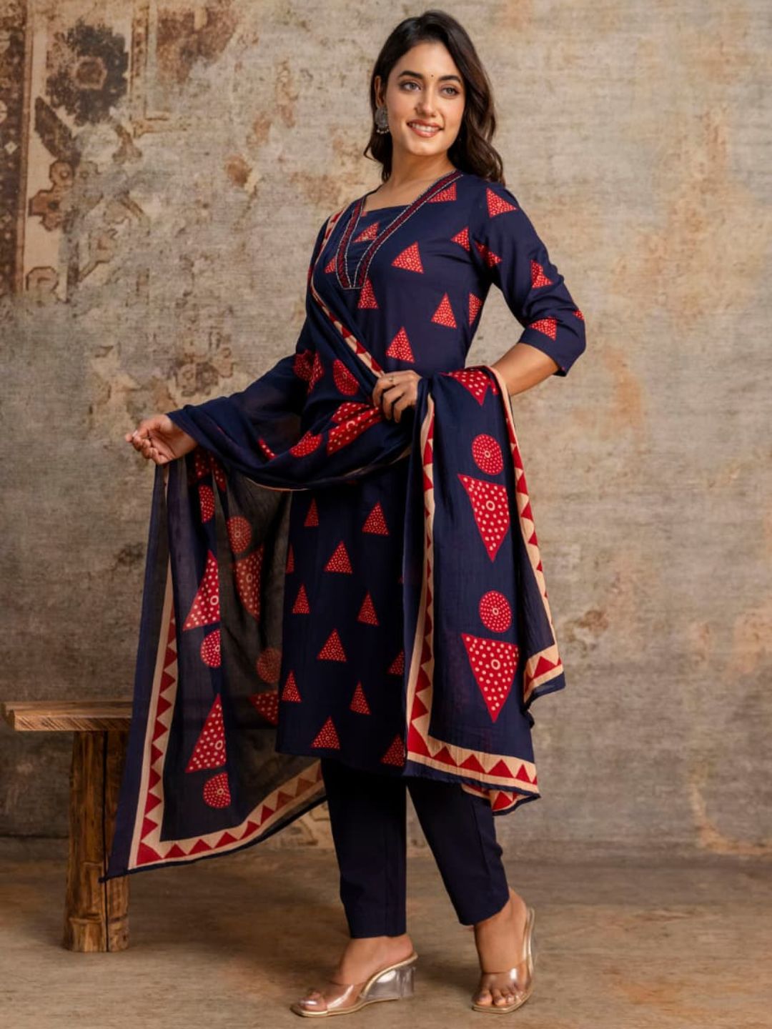 Midnight Mosaic – Pure Cotton Dupatta Set