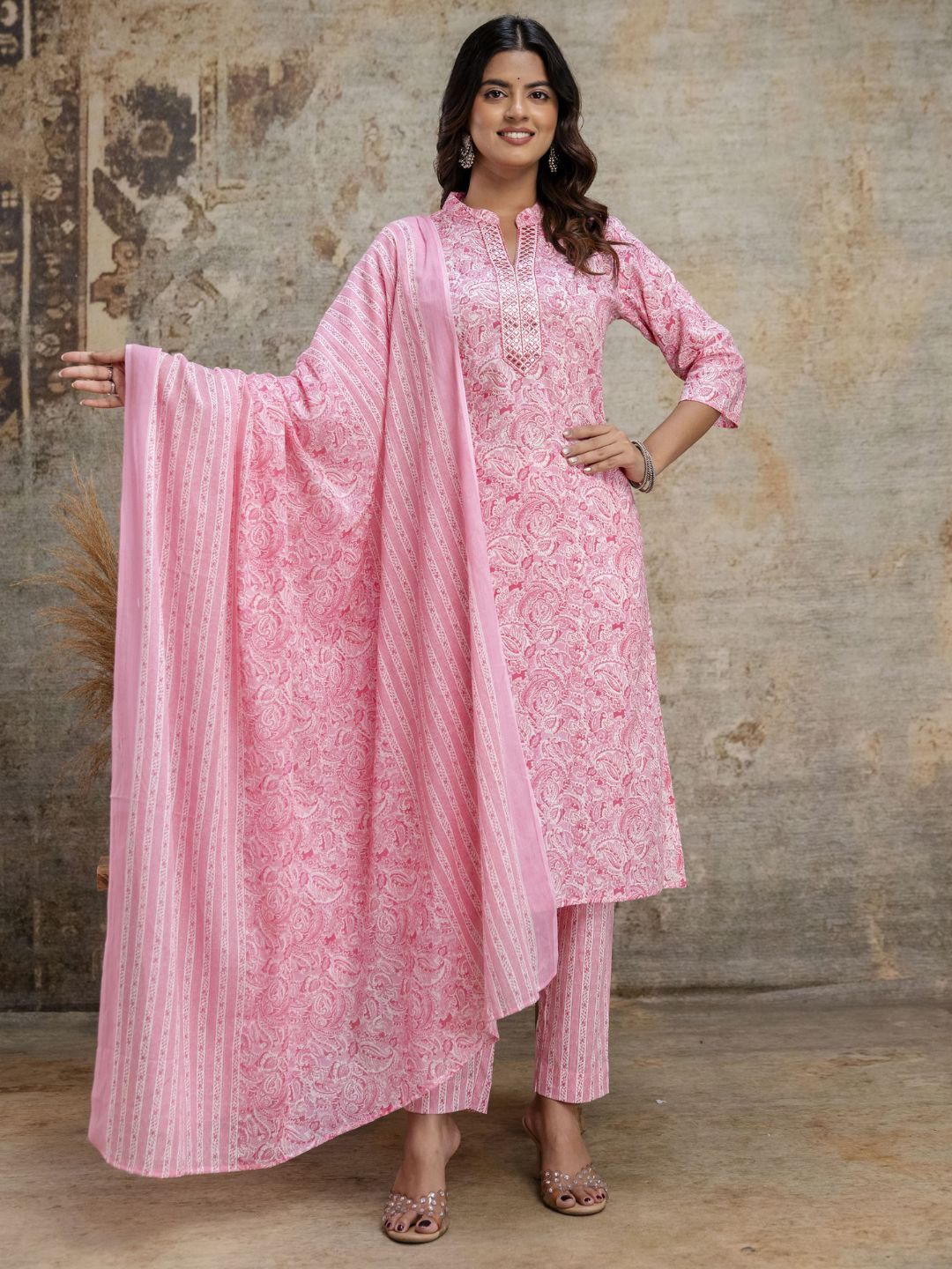 Pink Poetry – Pure Cotton Dupatta Set