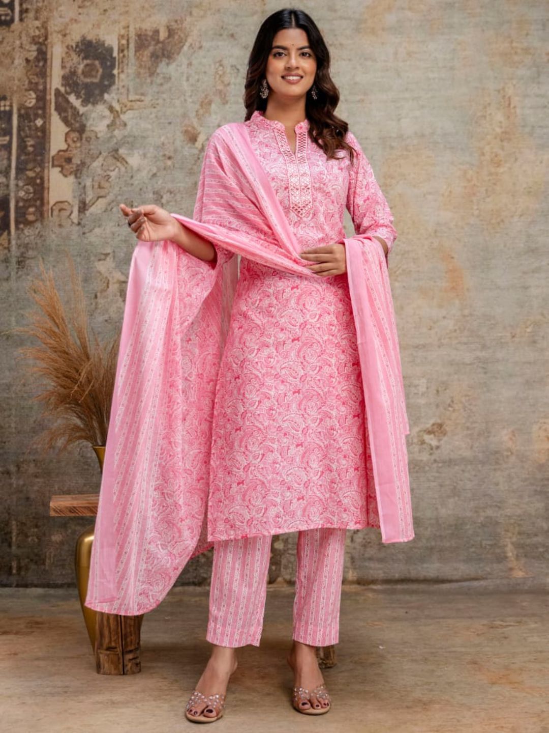 Pink Poetry – Pure Cotton Dupatta Set