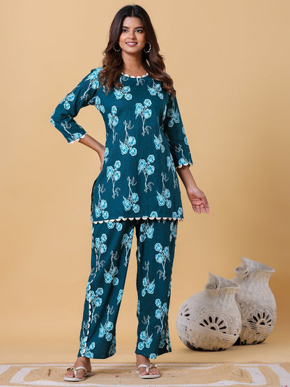 Blue Blooms & Good Vibes Printed Co-ord Set