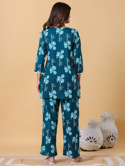 Blue Blooms & Good Vibes Printed Co-ord Set