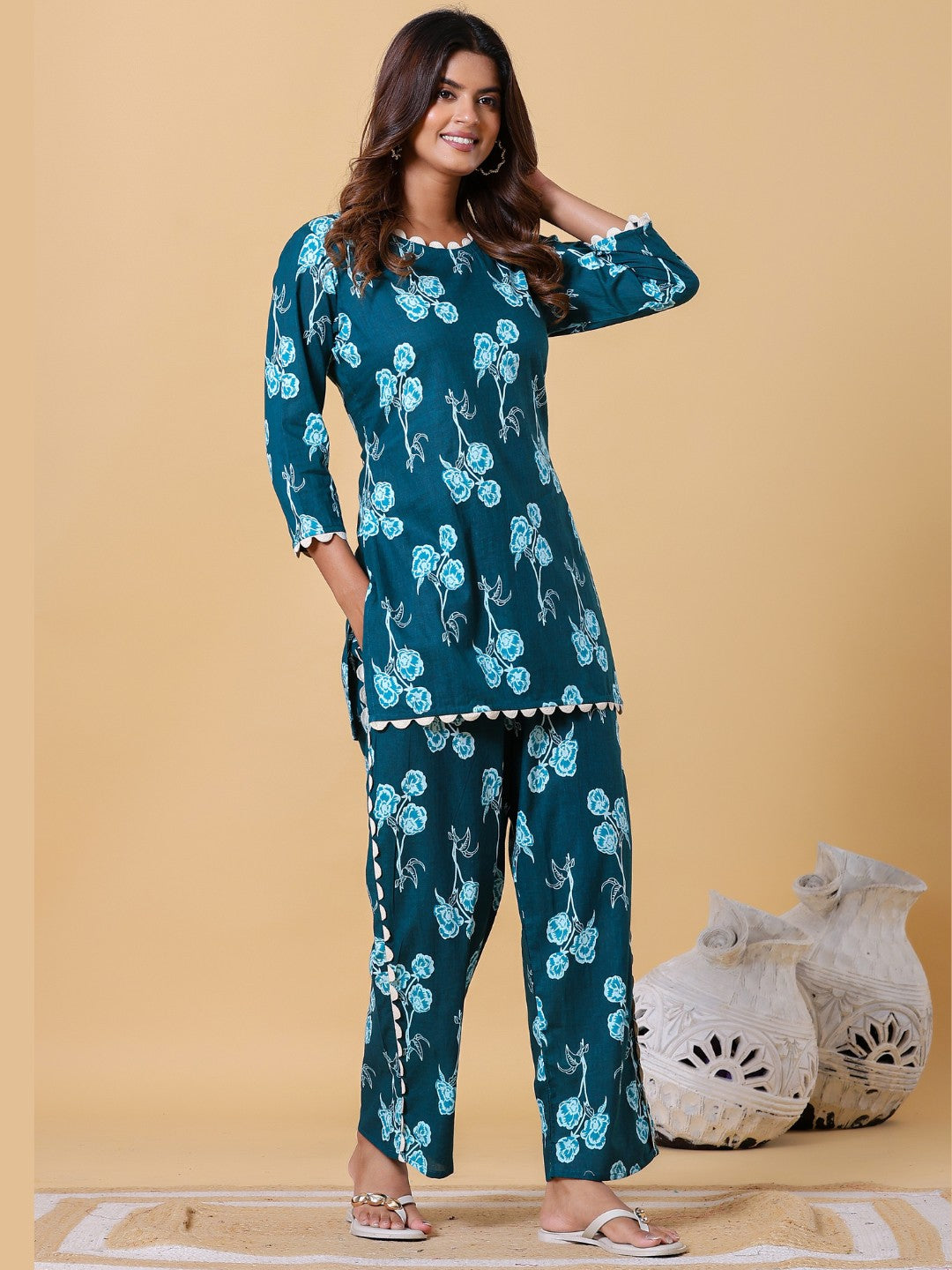 Blue Blooms & Good Vibes Printed Co-ord Set