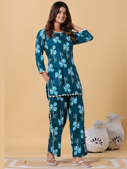 Blue Blooms & Good Vibes Printed Co-ord Set