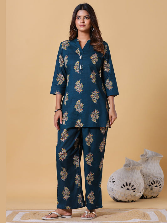 Indigo Bloom Energy Collared Co-ord Set