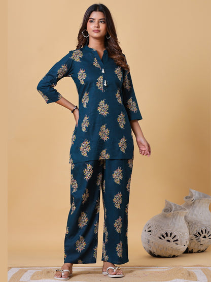 Indigo Bloom Energy Collared Co-ord Set