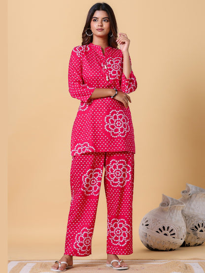 Bandhani Hot Pink Collared Co-ord Set