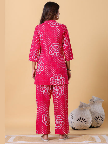 Bandhani Hot Pink Collared Co-ord Set