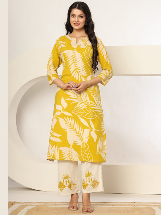 Golden Hour Bloom – Pure Cotton Printed Kurta Pant Set