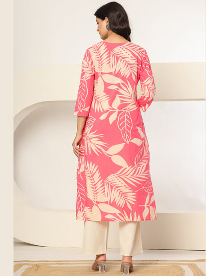 Pink Energy – Pure Cotton Printed Kurta Pant Set with Floral Appliqué