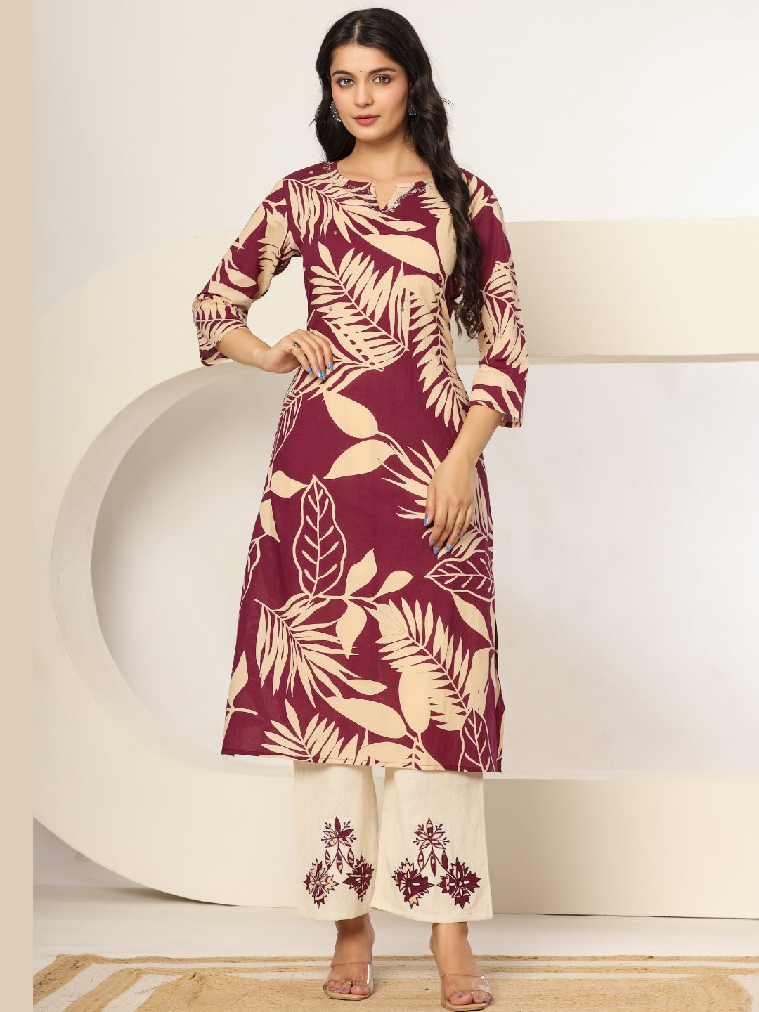 Berry After Dark – Pure Cotton Embellished Kurta Pant Set
