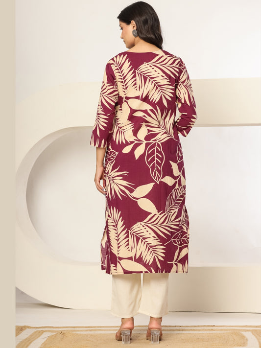 Berry After Dark – Pure Cotton Embellished Kurta Pant Set