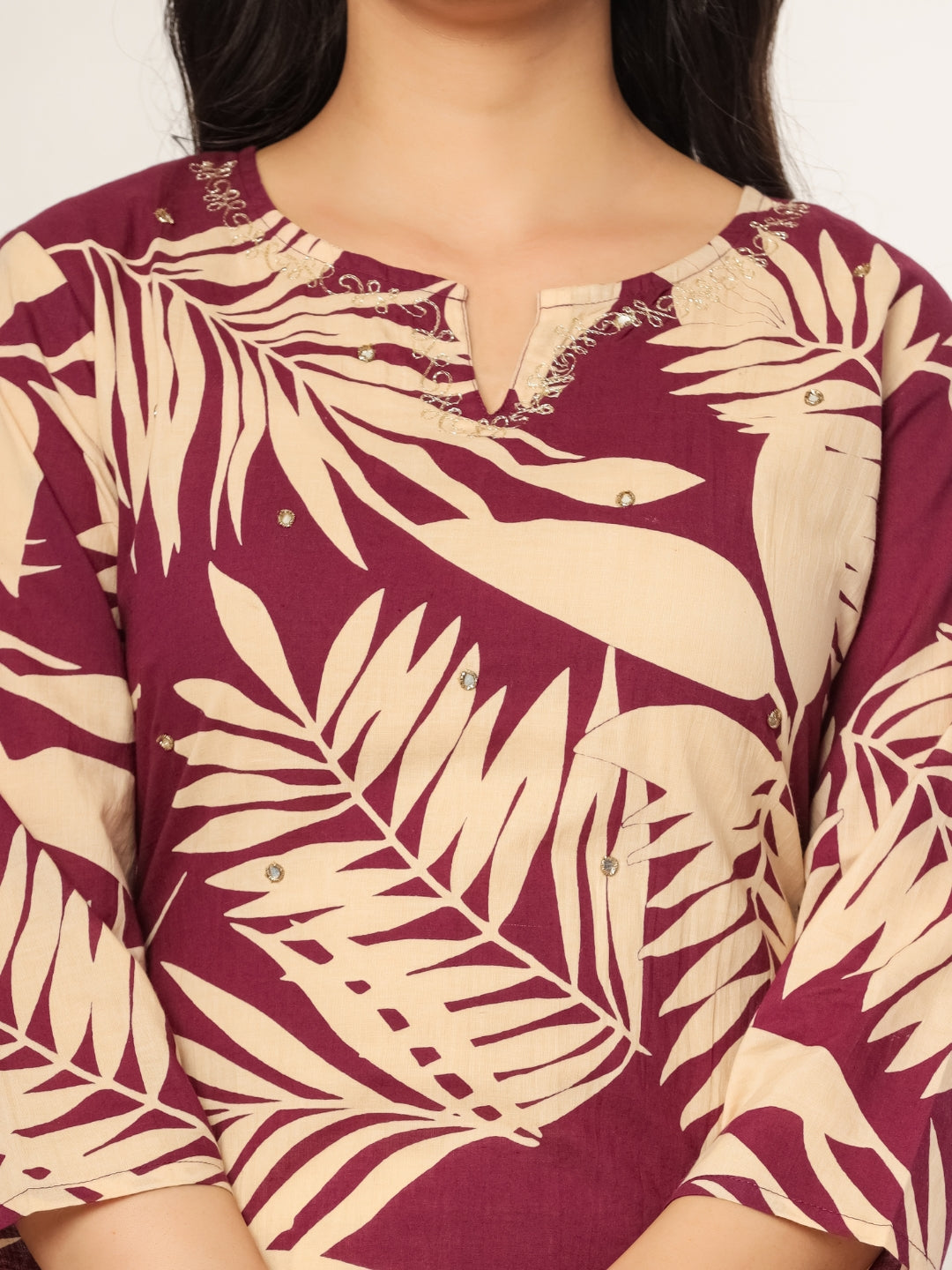 Berry After Dark – Pure Cotton Embellished Kurta Pant Set