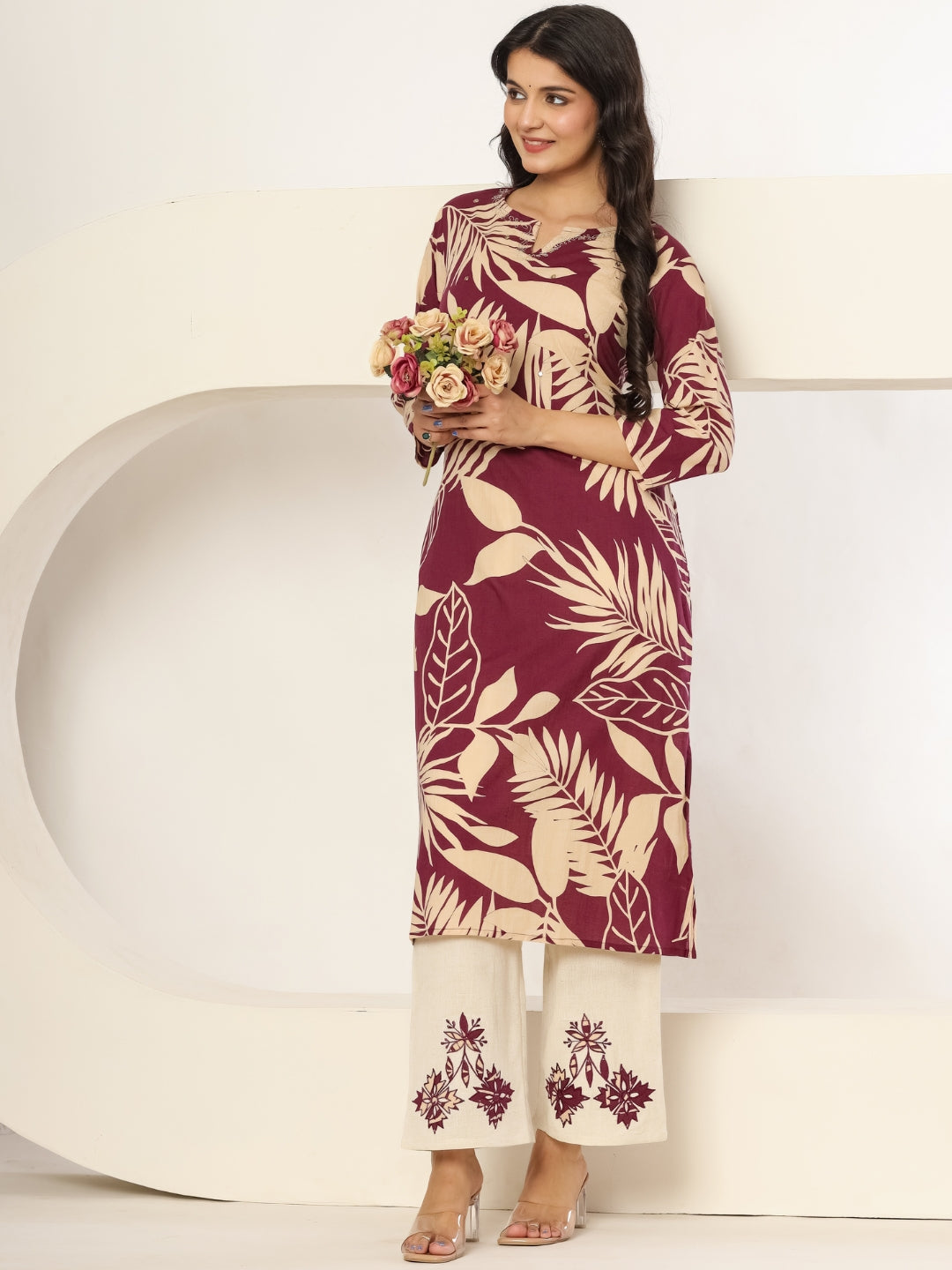 Berry After Dark – Pure Cotton Embellished Kurta Pant Set