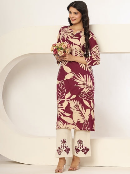 Berry After Dark – Pure Cotton Embellished Kurta Pant Set