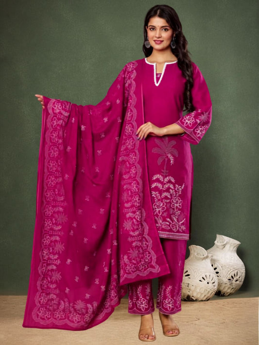 Wine & Unwind – Pure Cotton Printed Kurta Pant Set with Dupatta