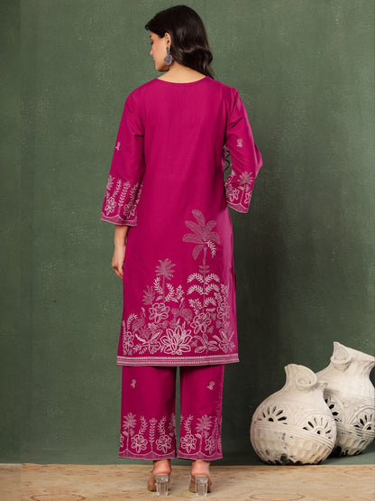 Wine & Unwind – Pure Cotton Printed Kurta Pant Set with Dupatta