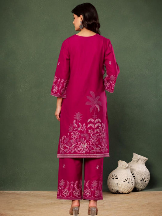Wine & Unwind – Pure Cotton Printed Kurta Pant Set with Dupatta