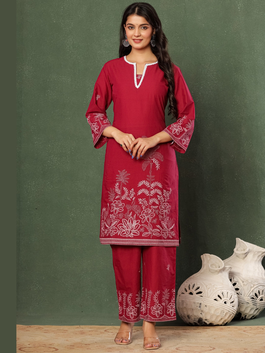 Wine & Unwind – Pure Cotton Printed Kurta Pant Set with Dupatta