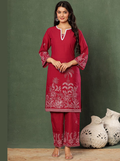 Wine & Unwind – Pure Cotton Printed Kurta Pant Set with Dupatta