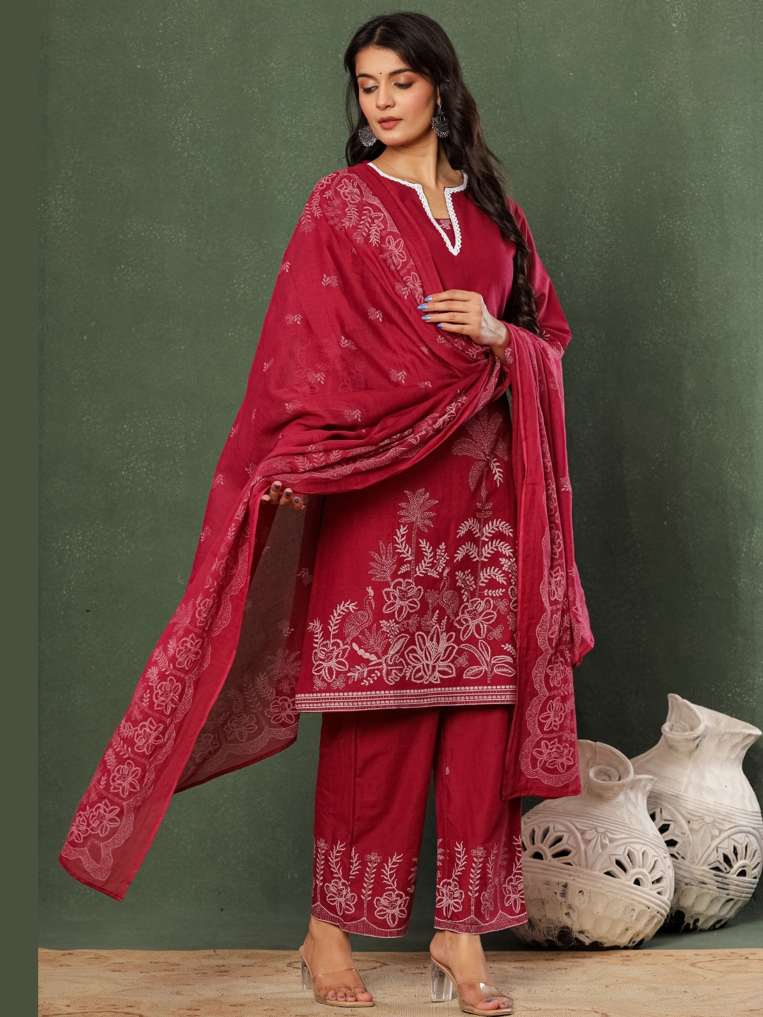 Wine & Unwind – Pure Cotton Printed Kurta Pant Set with Dupatta