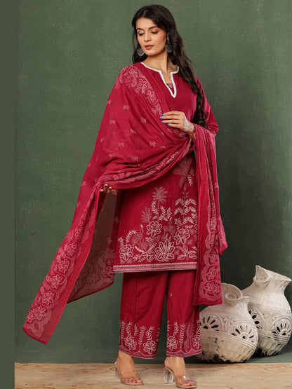 Wine & Unwind – Pure Cotton Printed Kurta Pant Set with Dupatta