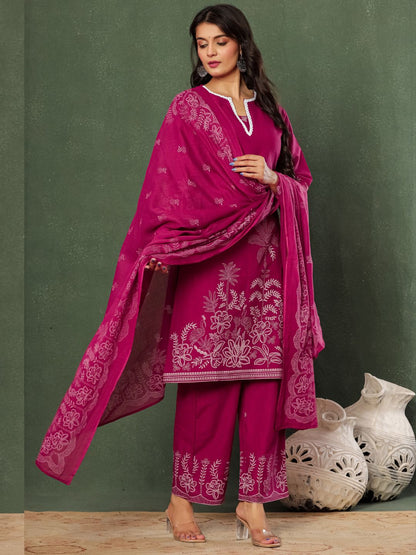 Wine & Unwind – Pure Cotton Printed Kurta Pant Set with Dupatta