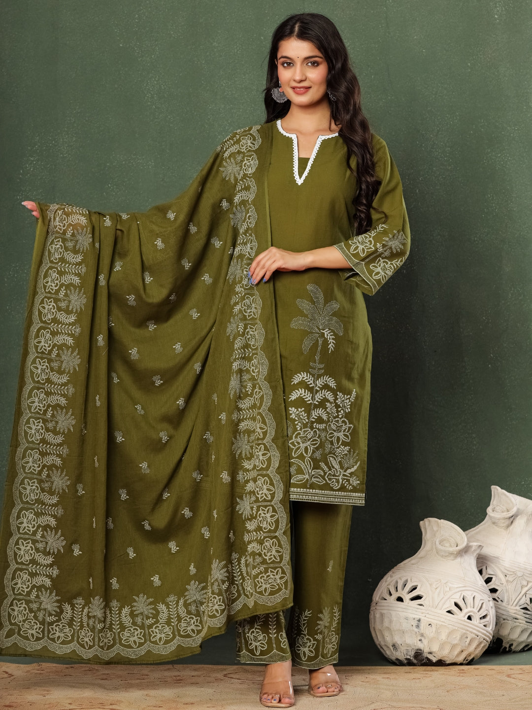 Olive You – Pure Cotton Nature Printed Kurta Pant Set with Dupatta