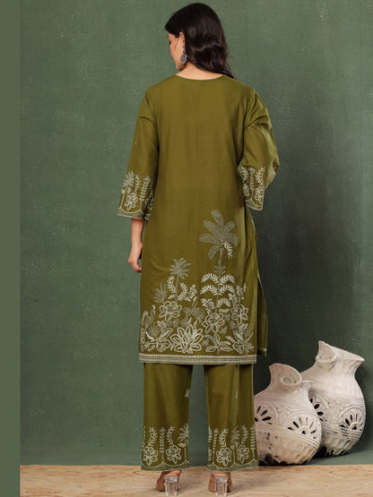 Olive You – Pure Cotton Nature Printed Kurta Pant Set with Dupatta