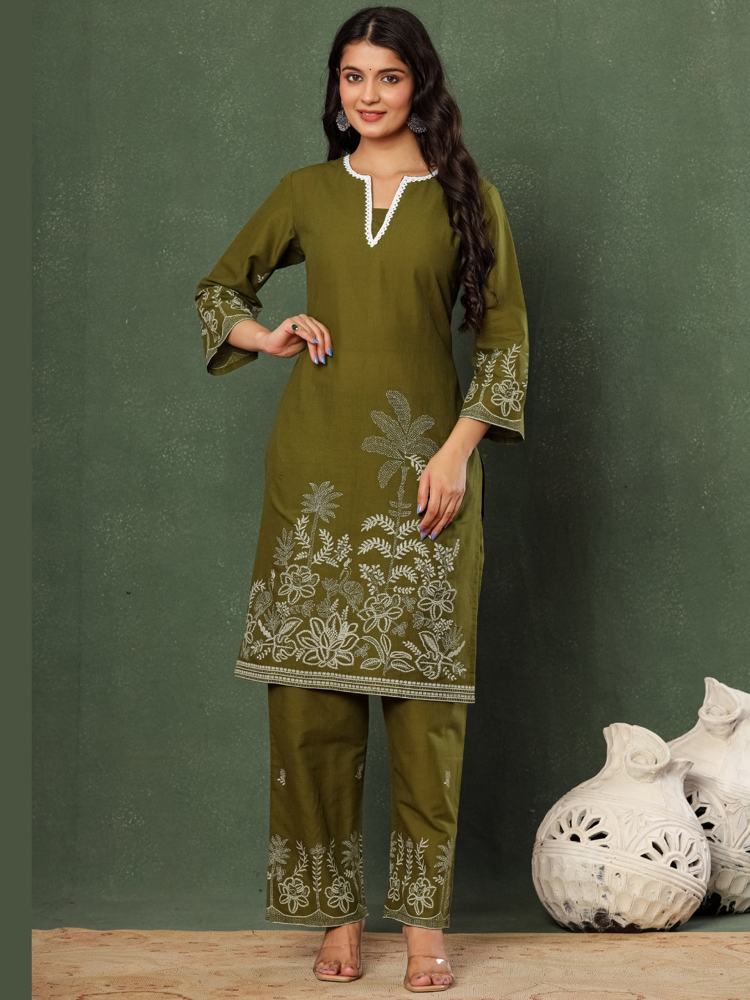 Olive You – Pure Cotton Nature Printed Kurta Pant Set with Dupatta