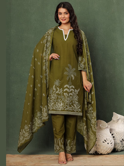 Olive You – Pure Cotton Nature Printed Kurta Pant Set with Dupatta