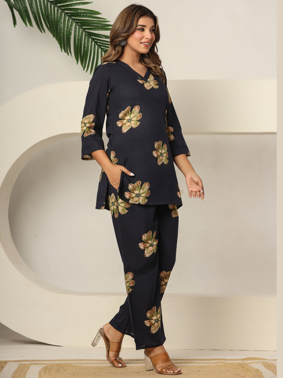 Petal Pop – Pure Cotton Printed Co-ord Set - Midnight Bloom