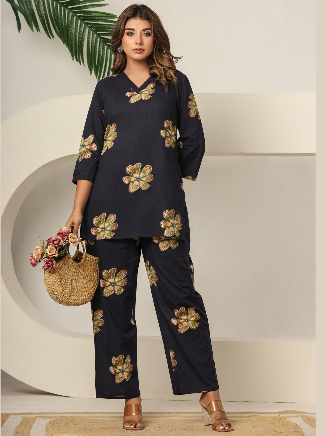 Petal Pop – Pure Cotton Printed Co-ord Set - Midnight Bloom