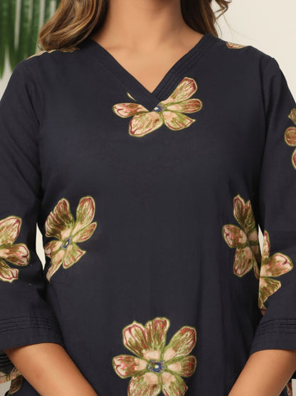 Petal Pop – Pure Cotton Printed Co-ord Set - Midnight Bloom