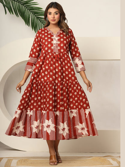 The Gulmohar Edit — Pure Cotton Kantha Mirror-Work Dress
