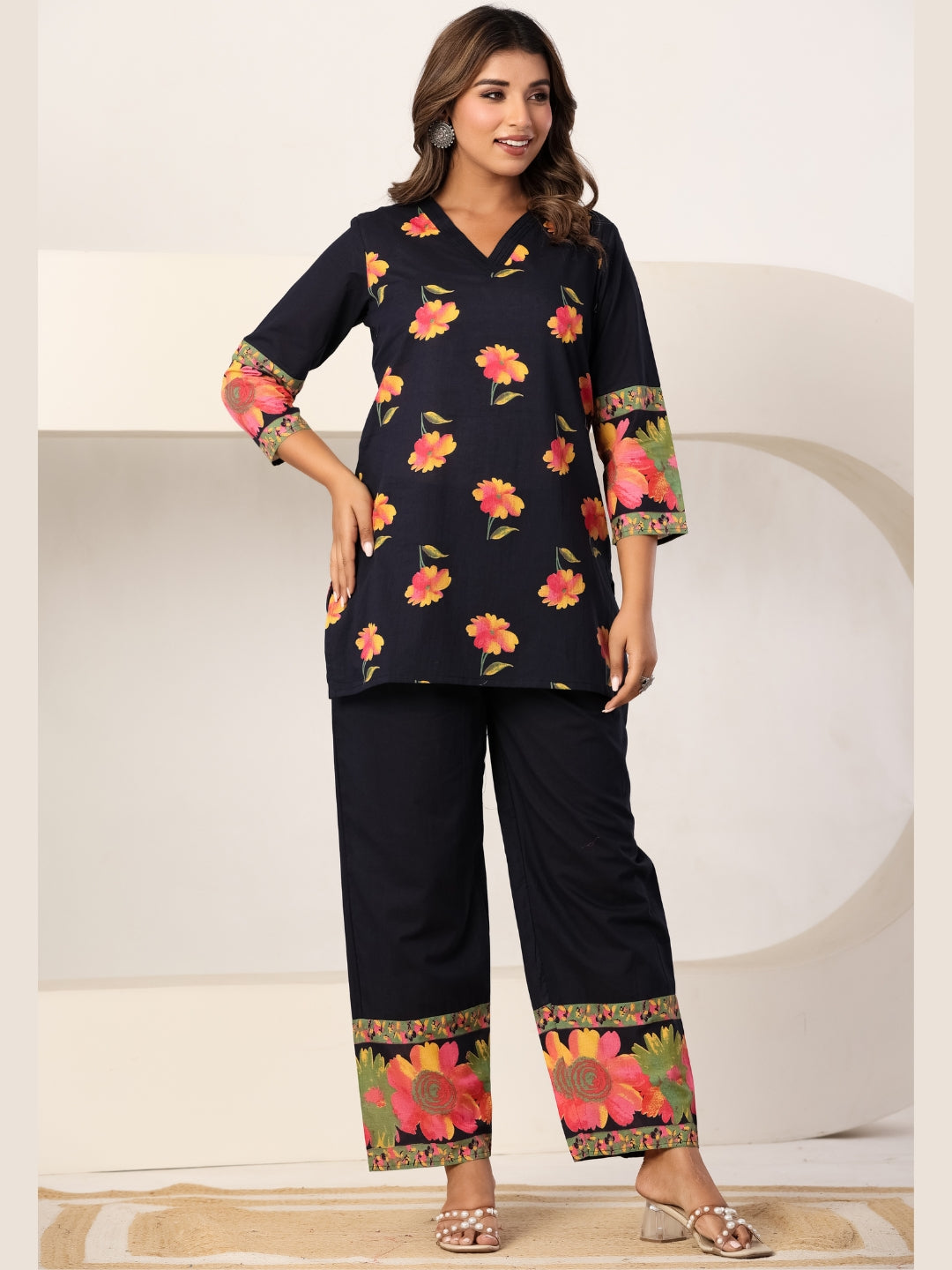 Navy Blue – Women's Pure Cotton Floral Co-ord Set