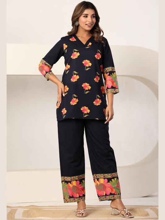 Navy Blue – Women's Pure Cotton Floral Co-ord Set